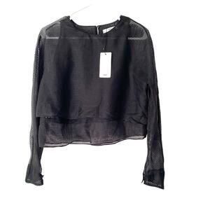 MNG Mango Black Sheer Mesh Net Layered Blouse NWTS Size large